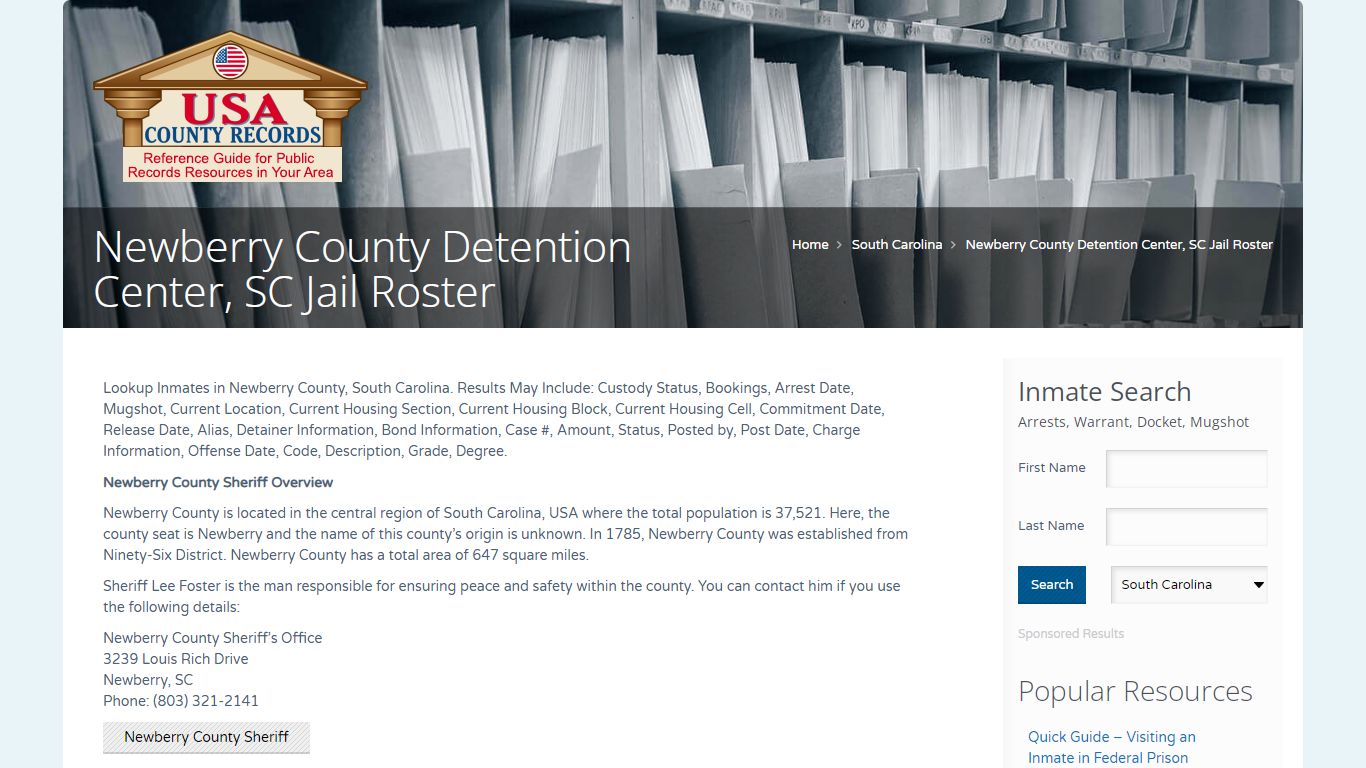 Newberry County Detention Center, SC Jail Roster | Name Search