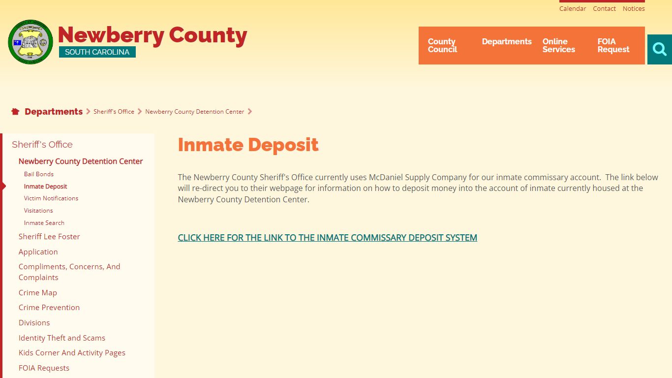 Inmate Deposit | Newberry County